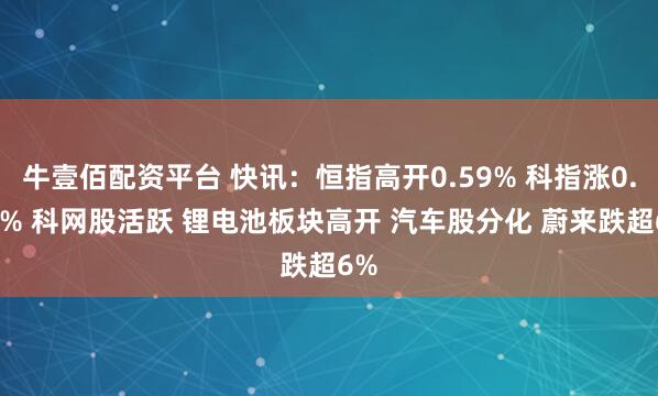 牛壹佰配资平台 快讯：恒指高开0.59% 科指涨0.67% 科网股活跃 锂电池板块高开 汽车股分化 蔚来跌超6%
